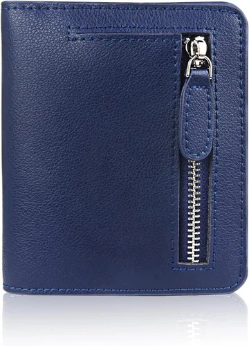 Vista 19 de Funtor Cartera de cuero para mujer, pequeña y compacta, con bolsillo doble, bloqueo RFID, para mujer