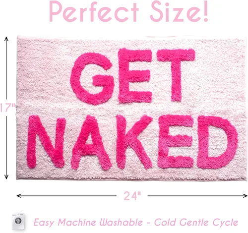 Vista 3 de Evovee Alfombra de baño con texto en inglés «Get Naked», divertida y bonita, tapete de baño con texto «Get Nake», divertido y bonito