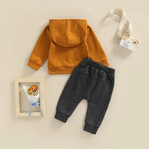 Vista 108 de Ropa de bebé niño 3 6 9 12 18 24M 3T Conjunto de pantalones con capucha patchwork sudadera con capucha pantalones de rayas traje de otoño invierno