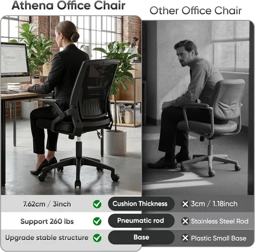 Vista 8 de Ergonomic Office Chair, Home Desk Chair with Flip-Up & Adjustable Armrest, 135° Reclining Tilt Lock, Thickness Cushion Mesh Back Office Chairs for