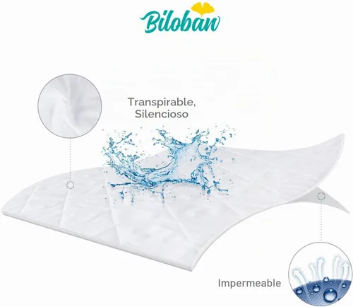 Vista 2 de Protector de colchón de cuna con cremallera, funda impermeable para colchón de cuna, transpirable y absorbente, 6 lados totalmente recubiertos