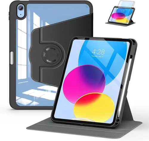 Vista 6 de Funda protectora personalizada con soporte giratorio de 360 grados, con parte trasera transparente y reposo inteligente, soporte para lápices