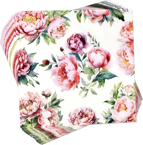 Vista 2 de Gift Boutique 100 servilletas de cóctel de peonía de rubor desechables de papel de decoupage flor postre servilleta para primavera verano vajilla