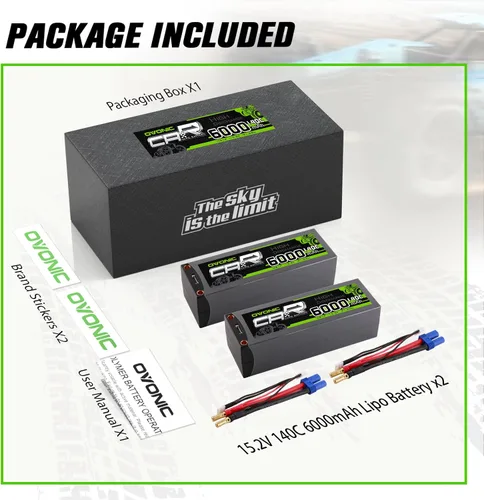 Vista 6 de OVONIC 4S LiPo Batería 6000mAh 15.2V Alto Voltaje 140C RC Batería con 0.197 in Bullet a EC5 Conector (2 unidades)
