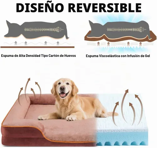Vista 5 de DUMOS Cama ortopédica para perros de 35 x 25 pulgadas para uso en interiores, sofá cama XL Marrón