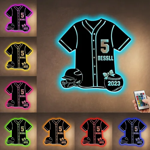 Vista 11 de Letrero de metal de jersey deportivo personalizado con luz LED, nombre y número personalizado, letrero de neón con nombre personalizado, decoración