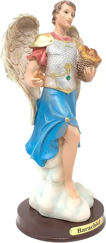 Vista 2 de DVDMATINEMOVIES - Estatua religiosa de resina religiosa de Arcángel Barachiel, alas blancas divinas, 12 pulgadas de alto, multicolor, estatua