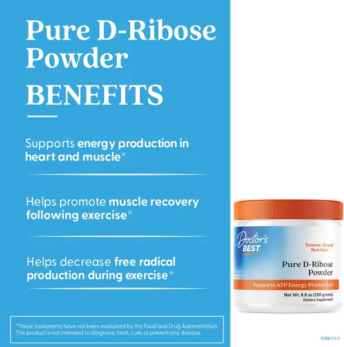 Vista 3 de Doctor's Best Pure D Ribosa - Suplemento en polvo para hombres y mujeres, apoya la producción de energía ATP en corazón y músculo, apoyo de salud