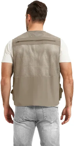 Vista 6 de Chaleco Flygo para hombre, para pesca, trabajo, safari, viaje de reportajes o para actividades al aire libre en verano, con bolsillos