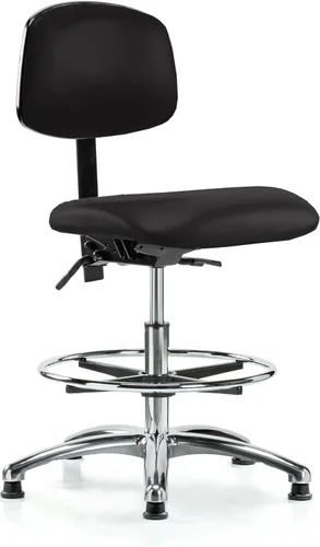 Vista 23 de Perch - Silla de laboratorio con ruedas cromadas con soporte de respaldo ajustable, altura del escritorio de 17 a 22 pulgadas, tela negra