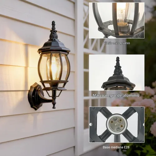 Vista 3 de Paquete de 2 lámparas de aluminio impermeables para exteriores, luces de porche exteriores, apliques de pared al aire libre, luces de porche 2