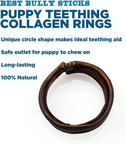 Vista 2 de Best Bully Sticks Anillos de dentición para cachorros, de colágeno natural de un solo ingrediente, masticables para dentición, huesos para perros