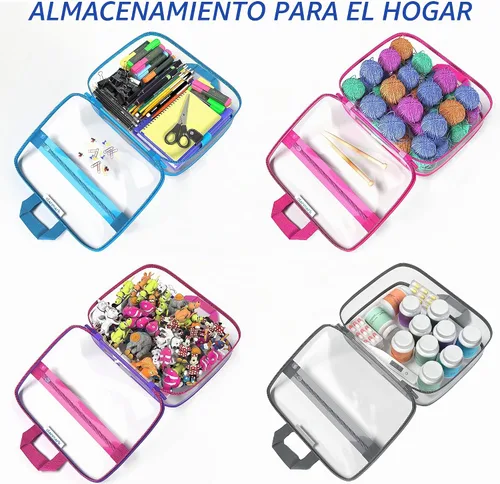 Vista 4 de Olanmark Neceser transparente - Bolsa de maquillaje de PVC - Estuche de viaje grande transparente para cosméticos - Cubo de embalaje transparente