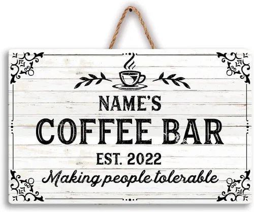 Vista 17 de Artsy Woodsy Letrero personalizado de madera para cafetería, placa de pared para decoración de cocina, regalos personalizados para amantes del café