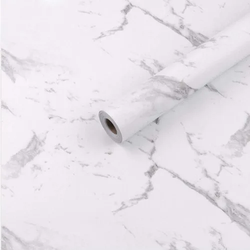 Vista 5 de Revestimiento para estantes y cajones con patrón de mármol blanco, papel de revestimiento de aparador de almacenamiento de cocina, 17.7 x 118