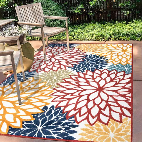 Vista 9 de Eyely CMA109A-3 Amalfi Coast Minori - Alfombra floral para interiores y exteriores, floral; contemporánea, dormitorio, cocina, patio trasero, patio