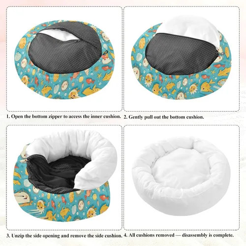 Vista 7 de Wudan Pet Cat Bed Anti-Slip Fluffy Calming Bed for Medium Size Pets Sleeping XS Blue Themed Marine Life
