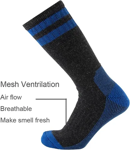 Vista 4 de Cerebro Calcetines de lana merino para hombre, calcetines acolchados a media pantorrilla que absorben la humedad, calcetines de senderismo
