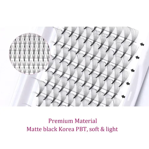 Vista 17 de FADLASH Extensiones de pestañas postizas en abanico con base puntiaguda 10D, extensiones de pestañas postizas de tallo medio, extensiones