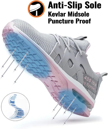 Vista 4 de Ifivky Zapatos de punta de acero para mujer, ligeros, transpirables, zapatos de trabajo cómodos, a prueba de pinchazos, antideslizantes, zapatos