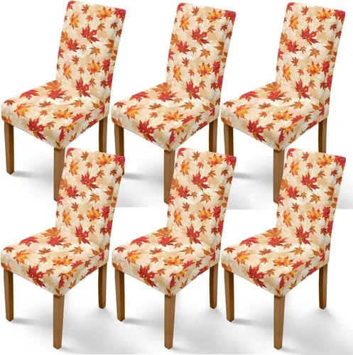 Vista 39 de Rnyleeg Juego de 1 fundas para sillas de comedor de otoño, diseño de hojas, para sala de estar, sin brazos, funda elástica para silla de cóctel