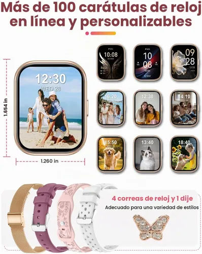 Vista 3 de Reloj inteligente para mujer, llamada Bluetooth de 1.75 pulgadas (respuesta/marcación), rastreador de actividad física con monitor de frecuencia Oro