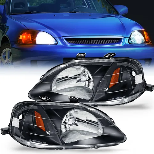 Vista 15 de Nilight - Conjunto de faros delanteros compatibles con Honda Civic 1996 1997 1998. Reemplazo de faros delanteros, carcasa negra, reflector ámbar