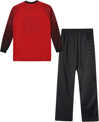 Vista 4 de TiaoBug Conjunto de camiseta y pantalones de fútbol acolchados para niños y niños, camisa de portero de manga larga, uniforme de entrenamiento