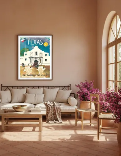 Vista 5 de Texas - Cowboys at The Alamo - Lone Star Flag - Eastern Air Lines - Vintage Travel Poster by Joseph Charles Parker c.1960s - Master Art Print
