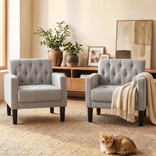 Vista 10 de TYBOATLE Sillas de salón modernas estilo mediados de siglo con botones de tela, cómodas sillas tapizadas modernas para dormitorio y oficina, silla