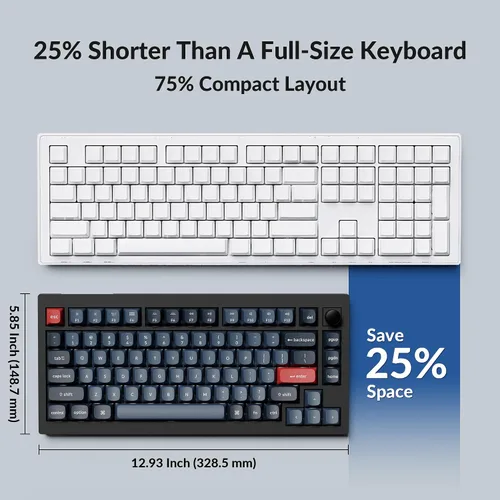 Vista 3 de Keychron V1 Max 75% Teclado Mecánico Personalizado RGB, 2.4Ghz/Bluetooth 5.1/Cable QMK/VIA Macro Programable Intercambiable en Caliente Interruptor
