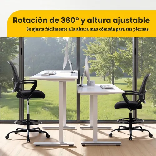Vista 6 de Sweetcrispy Silla Alta de Escritorio de Dibujo - Taburete Alto Ergonómico para Computadora con Altura Ajustable y Cómodo Soporte Lumbar, Mostrador