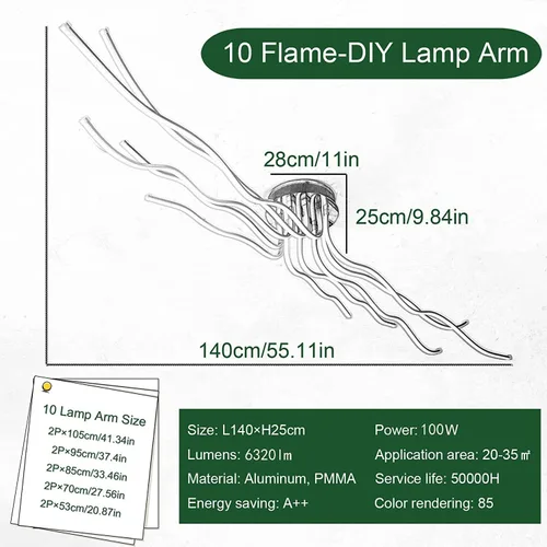 Vista 6 de Lámpara de techo LED regulable de 10 luces, iluminación moderna de lujo cerca del techo para cocina, comedor, hogar Negro