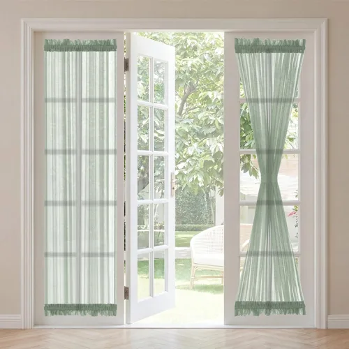 Vista 35 de H. Versailtex Lino Natural y Poly semi-láminas Premium suaves y ricos materiales paneles de cortina con abrazadera ajustable para patio Gris