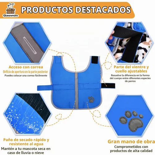 Vista 3 de Chamarra para perros, para climas fríos, reversible, forro polar para Invierno, chaleco, para mascotas, impermeable, XS, Azul