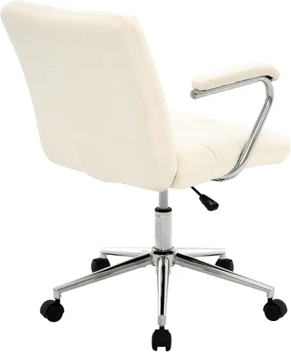 Vista 7 de Silla de escritorio de terciopelo para oficina en casa, silla tapizada ajustable giratoria con ruedas, silla de computadora copetada con respaldo