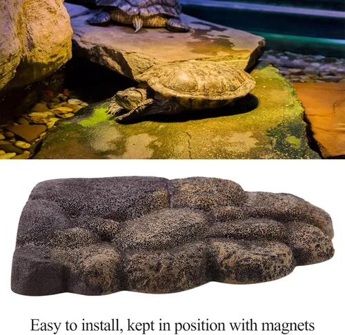 Vista 2 de HEEPDD Tortuga, tortuga flotante de simulación de tortuga flotante corteza de resina hábitat rocas con imán para decoración de piedra de acuario