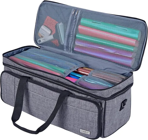 Vista 4 de HOMEST Estuche de transporte de doble capa con bolsillo para tapete para Cricut Maker 4, Explore 4, múltiples bolsillos frontales para accesorios