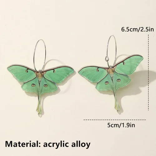 Vista 3 de Moth Butterfly Hook Earrings Insect Green Wings Drop Earrings For Women Girls