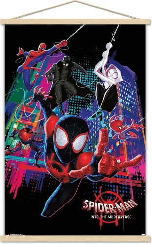 Vista 16 de Trends International Marvel Spider-Man - Póster de pared con texto en inglés "Into The Spider-Verse", 14.725 x 22.375 pulgadas, versión enmarcada
