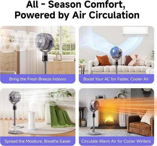 Vista 5 de Ventilador de pedestal oscilante, ventilador de pie ultra silencioso de 25 dB con 8 velocidades, temporizador de 12 horas, circulación de aire