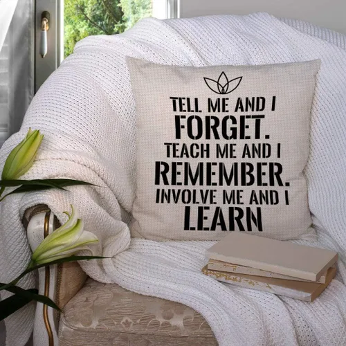 Vista 3 de SSOIU Funda de almohada con cita motivacional, Tell me and I Forget, Teach me and I Remember, Involve me and I Learn de lino y algodón, funda
