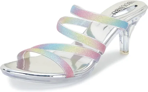 Vista 2 de NBUUNBU Tacones transparentes para mujer, tacones negros plateados, con plataforma pequeña, sandalias de tacón alto sexy, sandalias de tacón