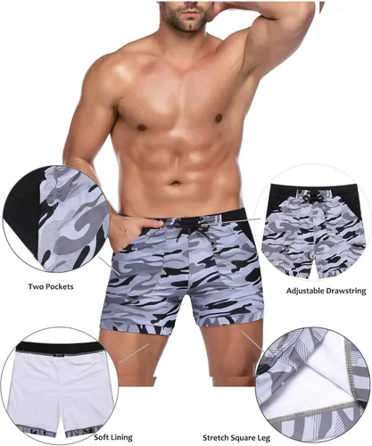 Vista 4 de COOFANDY Traje de baño para hombre de camuflaje de secado rápido con bolsillos
