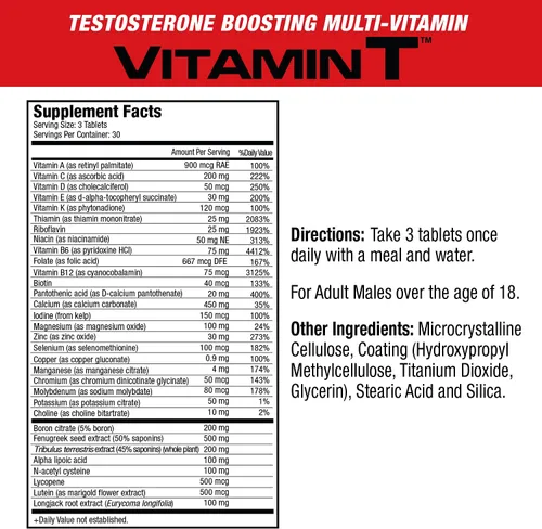 Vista 2 de MuscleMeds Multivitamínico completo diario de vitamina T para hombres mejora la testosterona muscular, el rendimiento sexual, 20 vitaminas