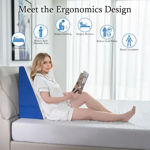 Vista 6 de Almohada de cuña de cama para dormir, cabecera de almohada de cuña de 7.5 pulgadas con funda de almohada extra, almohada triangular de espuma