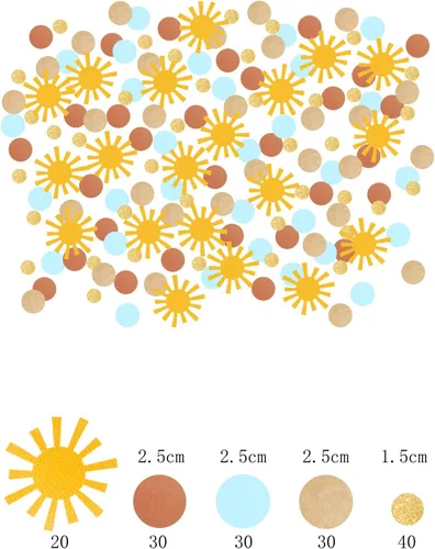 Vista 6 de Sun Confetti Golden Brown Blue 1st Boys Birthday Supplies 150 Pcs Here Comes The Son Decor Baby Shower Boys Glitter Decoración de mesa Primero