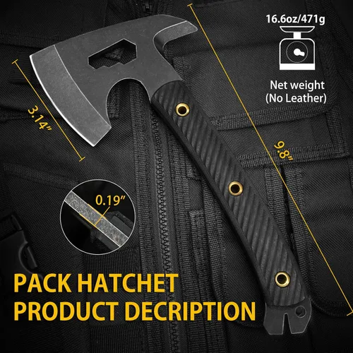 Vista 5 de NedFoss Bison Hacha táctica de hacha de 9.8 pulgadas, hacha Tomahawk con funda de cuero genuino y mango G10, equipo de campamento compacto con hacha