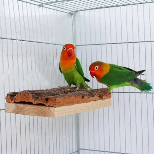 Vista 2 de Dnoifne Tablero de asiento de corcho, soporte de madera natural para loros, pájaros y pájaros, jaula de madera natural, accesorios para loros