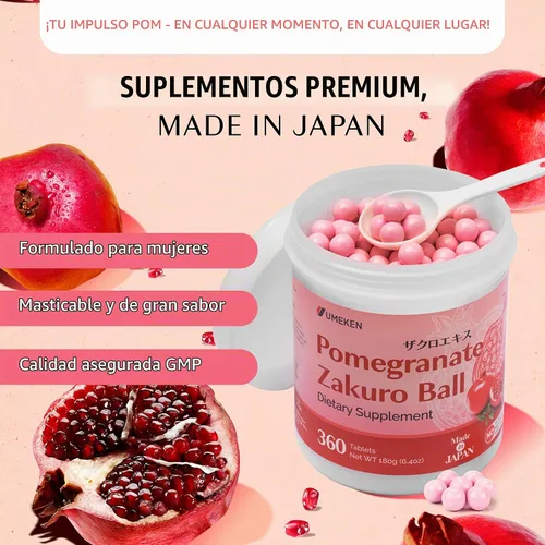 Vista 4 de Umeken Bolas de zakuro de extracto de granada - 360 piezas (suministro de 2 meses), paquete de 1 botella, suplemento masticable con vitaminas